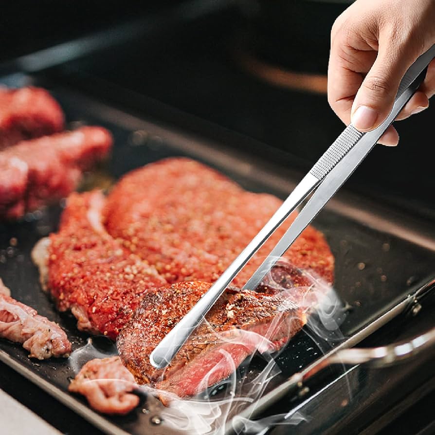 12-Inch Cooking Tweezers – Wide Tip Stainless Steel Roti & Chapati Tongs (Chimta)