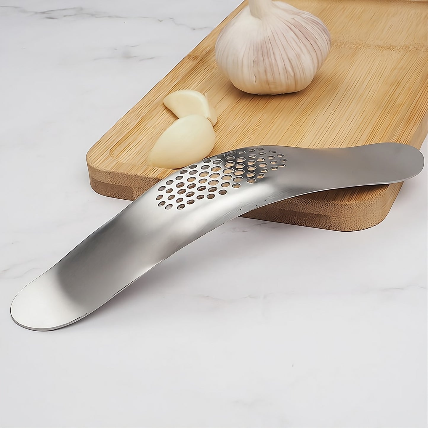 Garlic Press & Peeler Combo – Stainless Steel Garlic Crusher with Silicone Peeling Tube