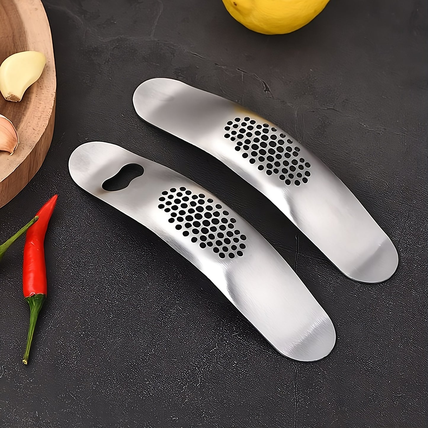Garlic Press & Peeler Combo – Stainless Steel Garlic Crusher with Silicone Peeling Tube