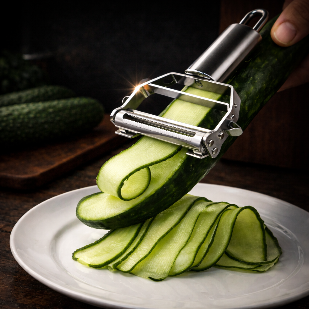Quad 4-in-1 Peeler – Peel, Slice, Julienne & Spiralize in Seconds | Stainless Steel Multi-Use Kitchen Tool