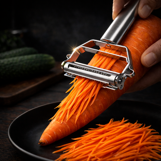 Quad 4-in-1 Peeler – Peel, Slice, Julienne & Spiralize in Seconds | Stainless Steel Multi-Use Kitchen Tool