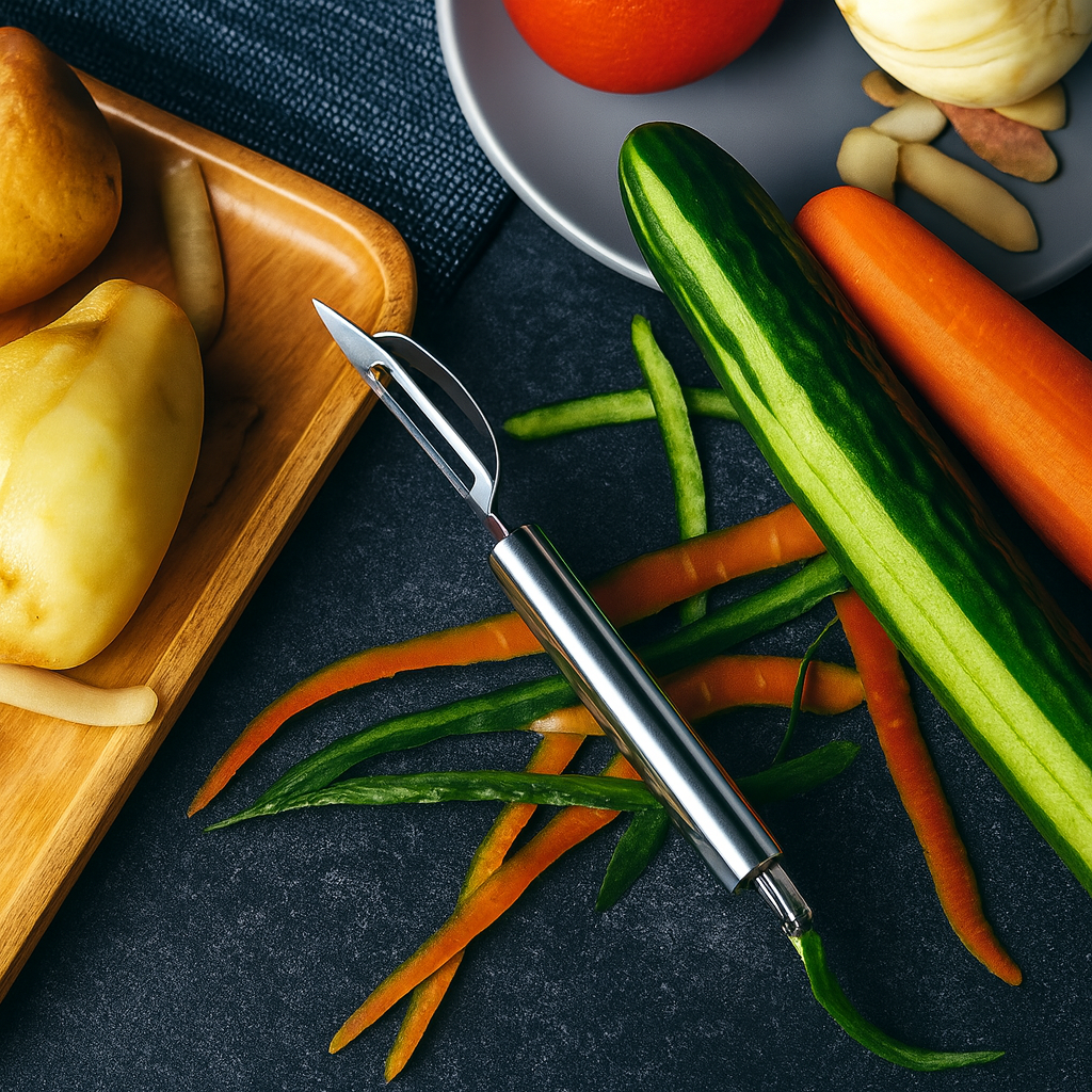 TriPeel Max 3-Piece Peeler Set – Stainless Steel Julienne, Serrated & Straight Peelers with Apple Corer