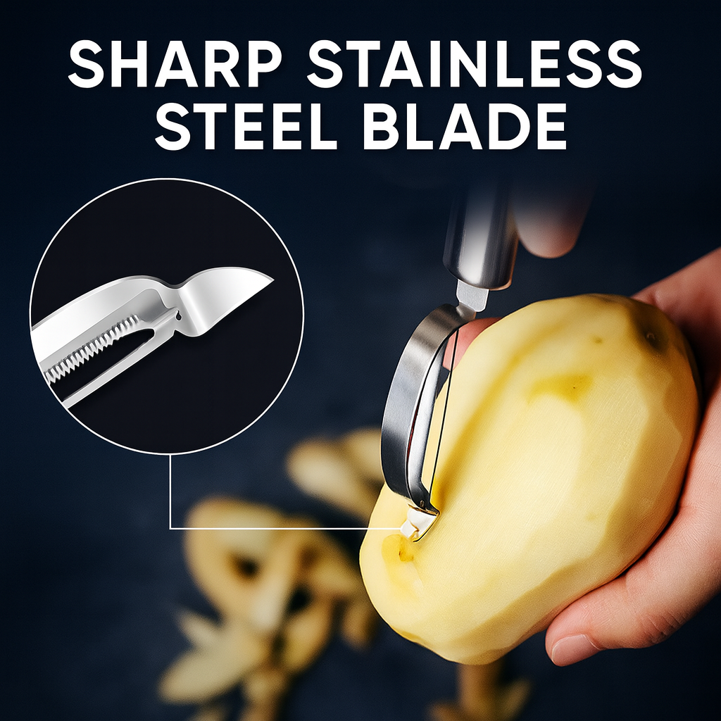 Universal Straight Serrated Peeler – Stainless Steel Swivel Blade Vegetable & Fruit Peeler