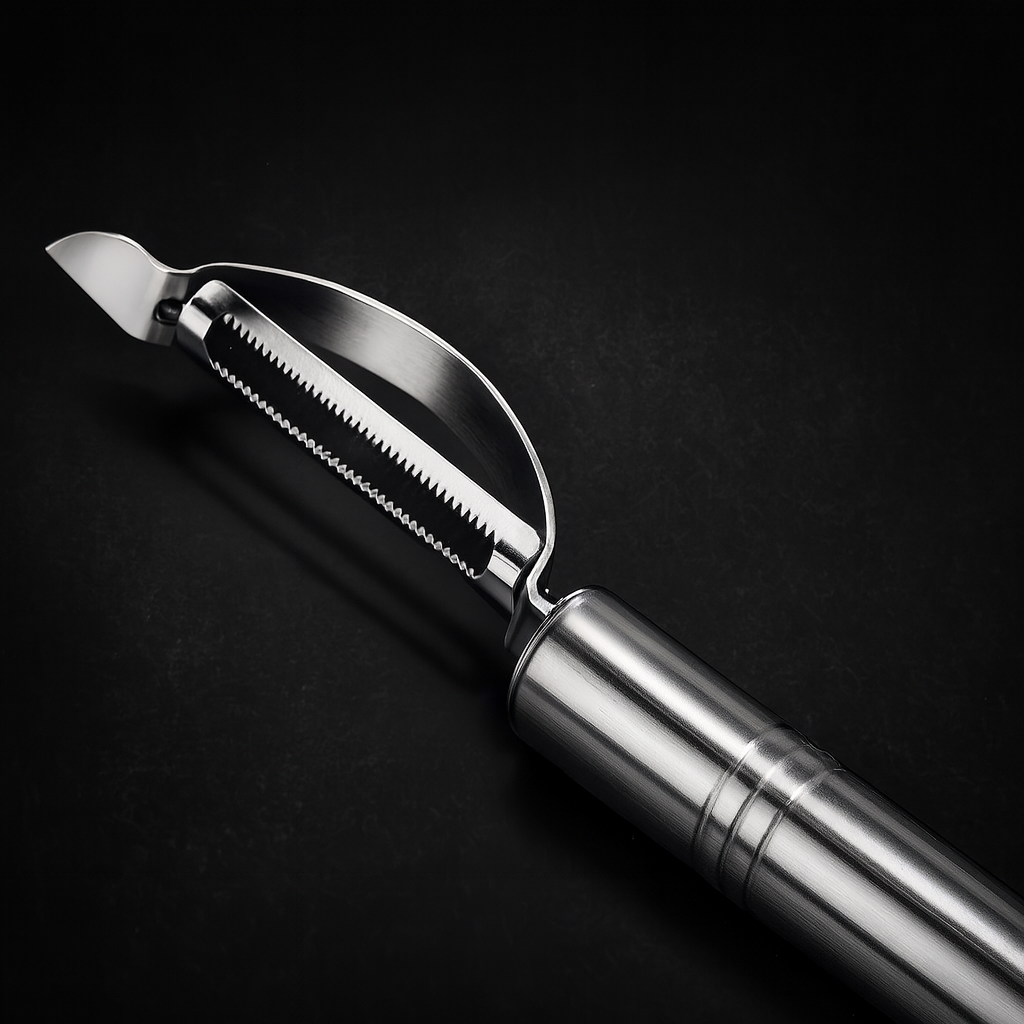 Universal Straight Serrated Peeler – Stainless Steel Swivel Blade Vegetable & Fruit Peeler