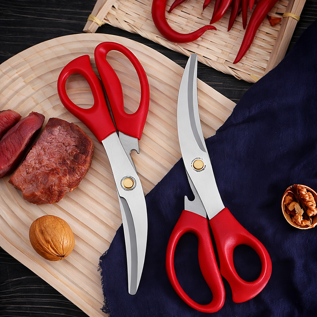 All-Purpose Kitchen Scissors – Heavy-Duty 3Cr13 Stainless Steel Korean Kitchen Shears (Red)