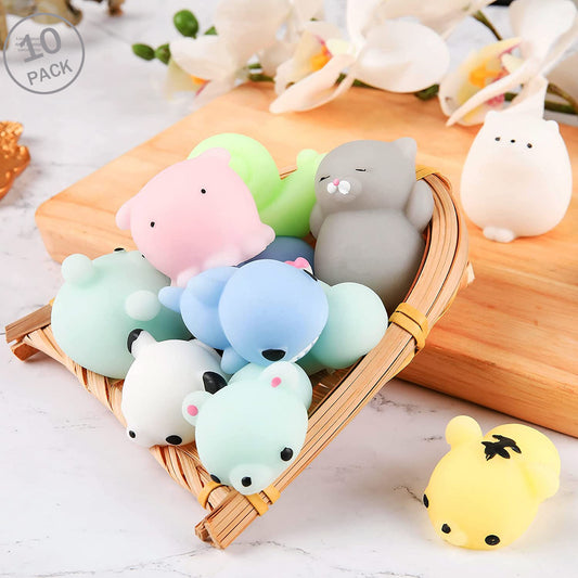 Kawaii Mochi Squishy Toys – Mini Animal Squishies (10-Pack) Party Favors & Pinata Fillers