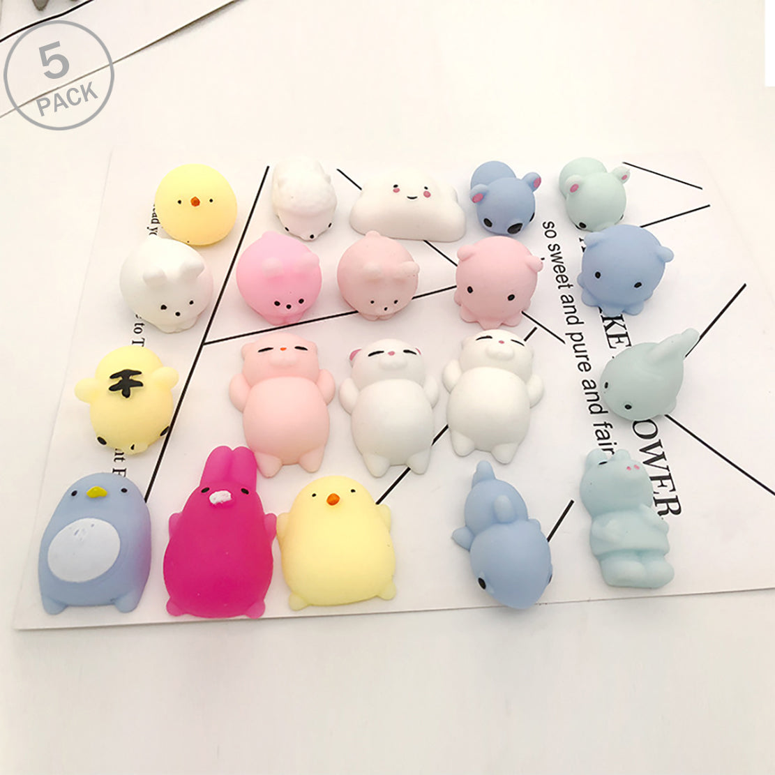 Kawaii Mochi Squishy Toys – Mini Animal Squishies (5-Pack) Party Favors & Pinata Fillers