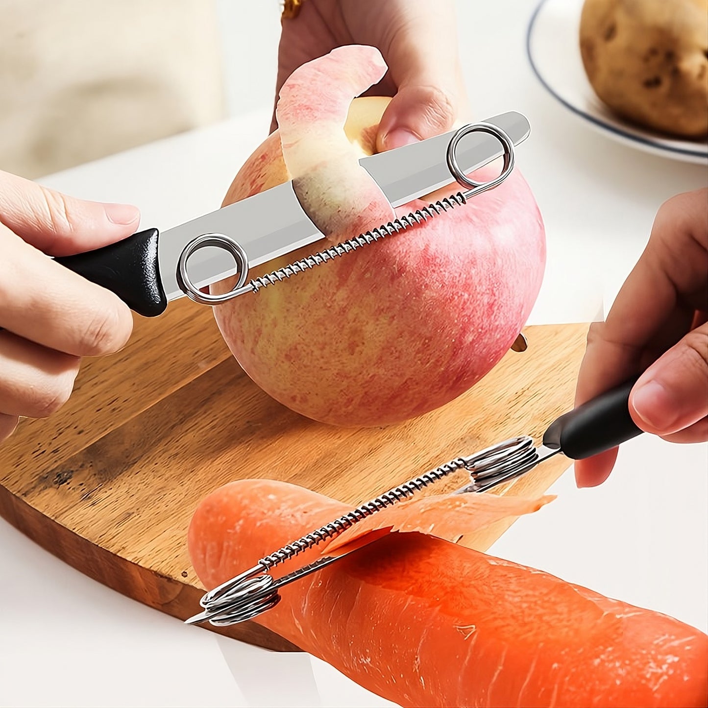 2-in-1 Safe Paring Knife & Adjustable Peeler – Rounded Tip Stainless Steel Prep Tool