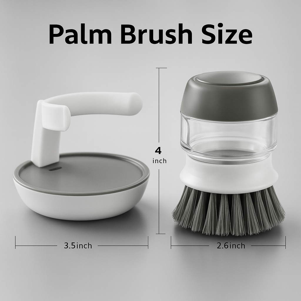 Soap Dispensing Cleaning Brush Set with Drip Tray – Dish & Sink Scrubber (Grey)