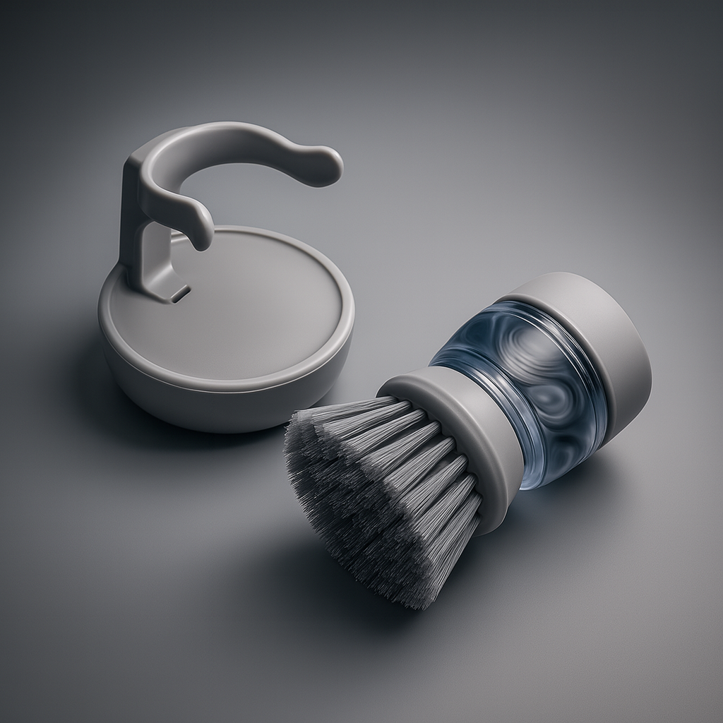 Soap Dispensing Cleaning Brush Set with Drip Tray – Dish & Sink Scrubber (Grey)