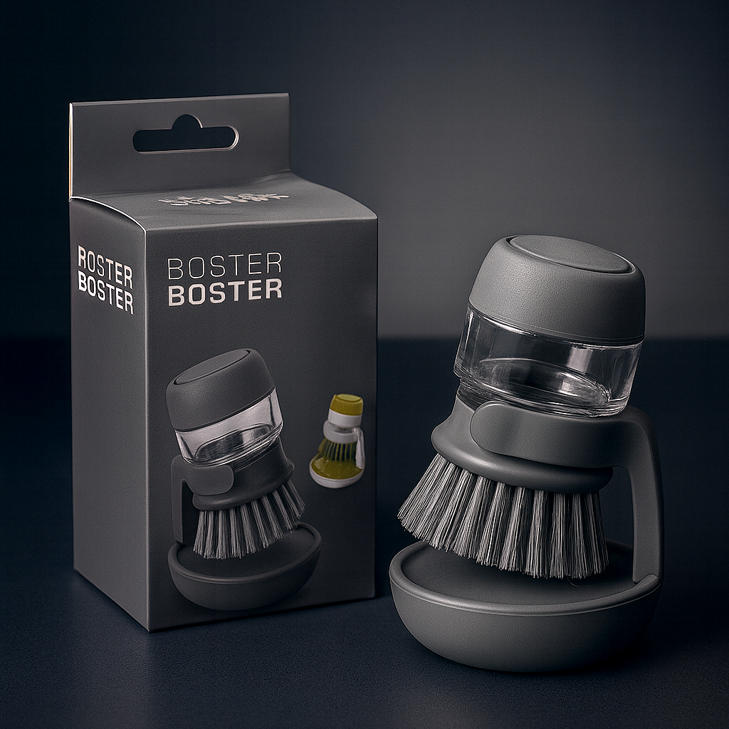 Soap Dispensing Cleaning Brush Set with Drip Tray – Dish & Sink Scrubber (Grey)