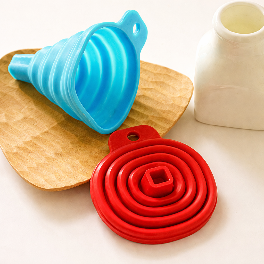 Collapsible Silicone Funnel Set – BPA-Free Foldable Kitchen Funnels (2-Pack)
