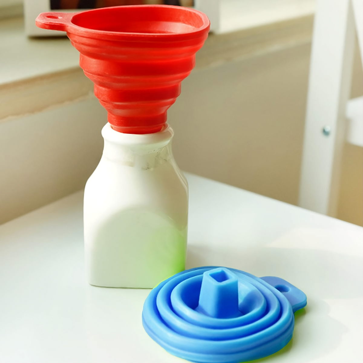 Collapsible Silicone Funnel Set – BPA-Free Foldable Kitchen Funnels (2-Pack)