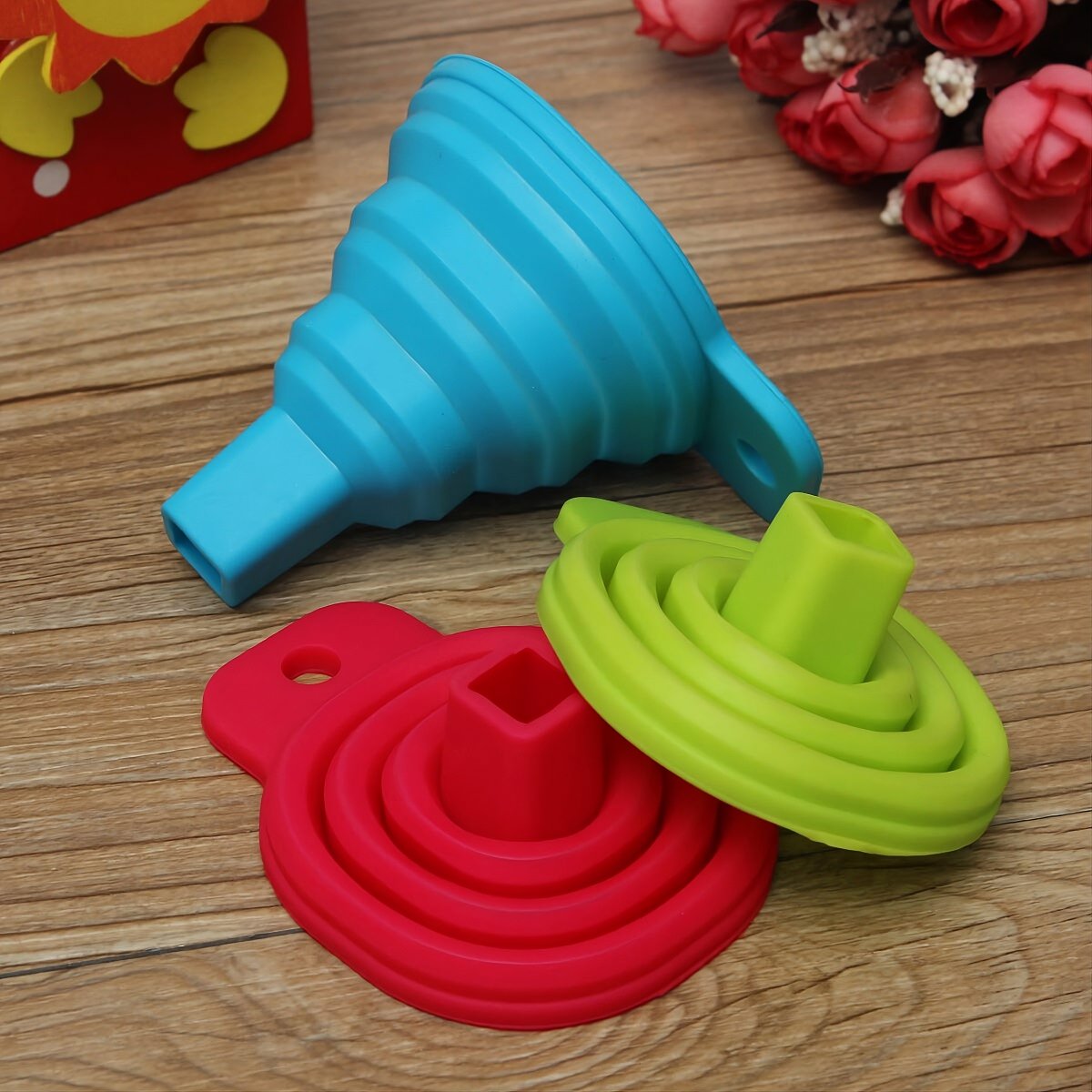 Collapsible Silicone Funnel Set – BPA-Free Foldable Kitchen Funnels (2-Pack)