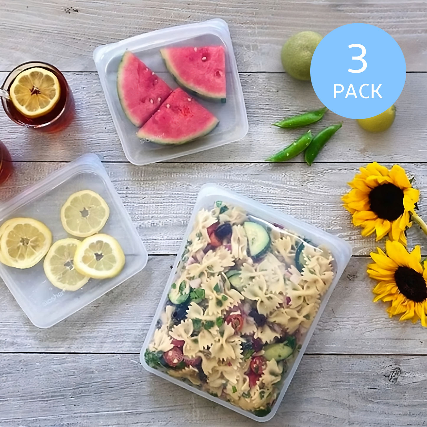 Reusable Silicone Stasher Bags – 3-Pack (2 Medium + 1 Large) Food Storage & Cooking Bags